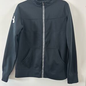 Women’s Under Armour Black Athletic Full-Zip Jacket with White Logo semi fitted